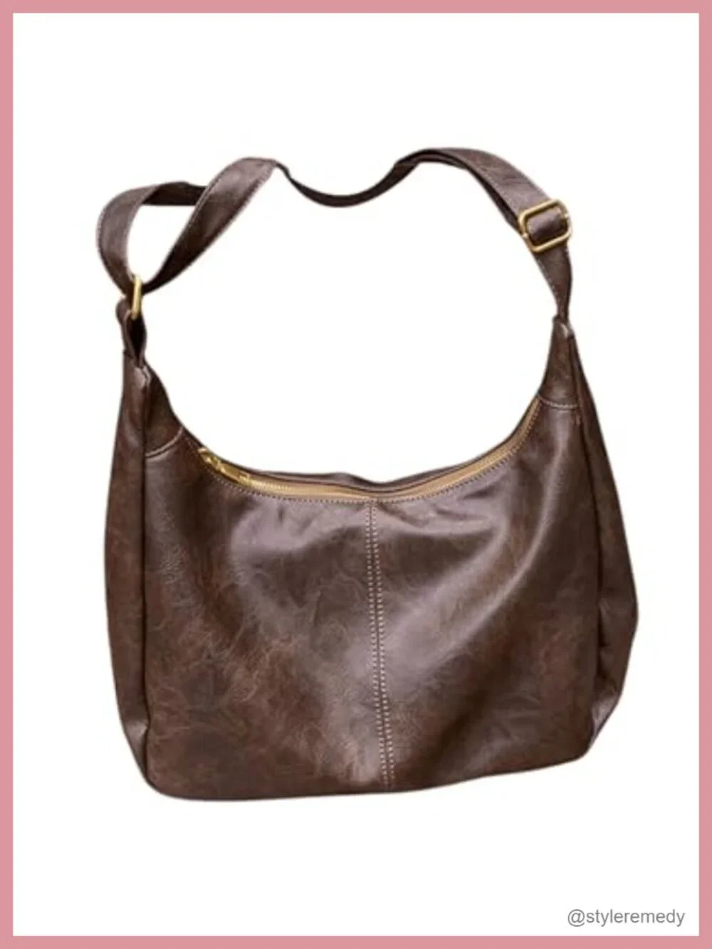 Vintage Slouchy Hobo PU Leather Crossbody Bag with Zipper